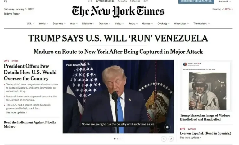New York Times critica ação de Trump contra Venezuela e a classifica como ilegal