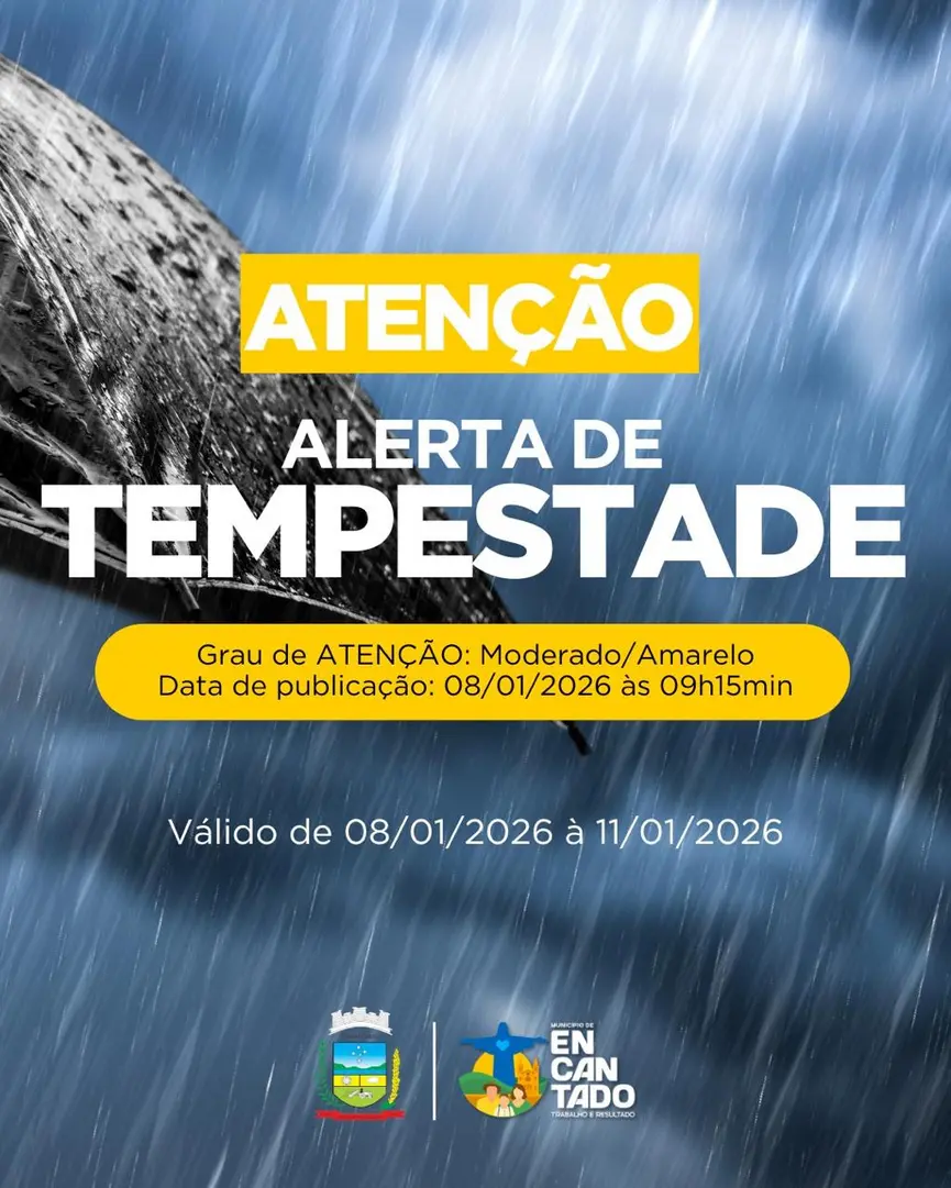 Defesa Civil de Encantado emite alerta para tempestades entre 8 e 11 de janeiro