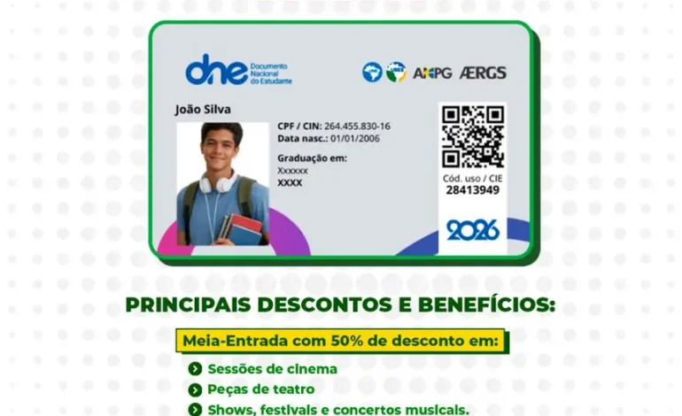 Carteira de Estudante 2026 já pode ser solicitada no RS para garantir meia-entrada