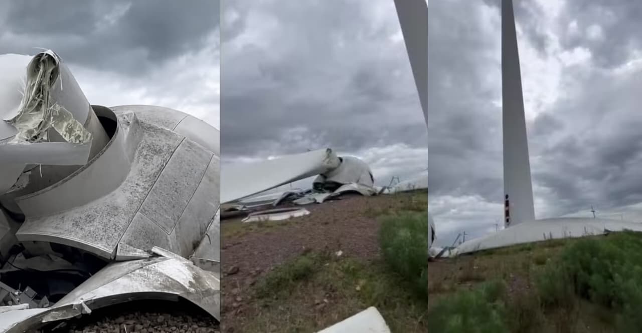 Vento derruba turbina de parque eólico na fronteira entre Brasil e Uruguai